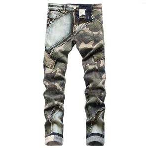 Jeans masculin camouflage en détresse vintage patchworkjeans de luxe slim skinny décontracté pantalon de jean pour hommes