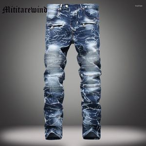 Jeans pour hommes Vintage Distressed Wash Stacked MotoBiker Straight Pantalons pour hommes Slim Skinny Casual High Street Y2k Design Fashion