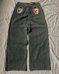 Jeans para hombres Vintage High Street Clown Grimace bordado para hombres Y2k Goth Punk Harajuku Tendencia suelta pierna recta pantalones anchos
