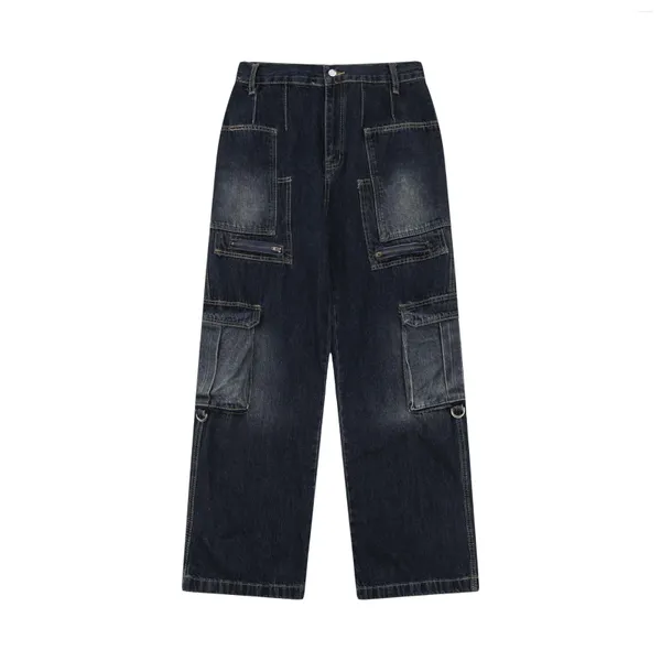 Jeans para hombres Vintage Hip Hop Cargo con múltiples bolsillos Moda Lavado Retro Denim Pantalones sueltos Ajuste Punk Bottoms