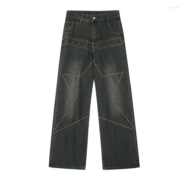 Jeans pour hommes Vintage Hip Hop Rivet Pantalon Hommes Harakuju Streetwear Lâche Denim Pantalon Patchwork