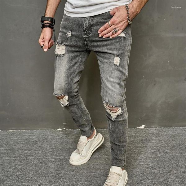 Jeans para hombres agujeros vintage hombres delgados bolsillos sólidos jean 2023 pantalones de mezclilla casual de primavera Long Pantavera Legging CL2537