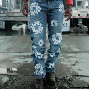 Heren Jeans Vintage jeans bloemen full print broek y2k kleding blauwe heren pantalones de mujer casual paar outfit p230608