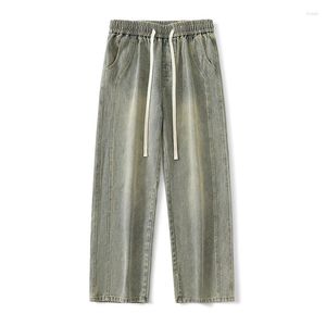 Jeans pour hommes Vintage Loose Lace Up Straight Washed Vêtements 2024 Printemps Été Surdimensionné Pantalon élastique décontracté