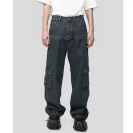 Jeans para hombres Vintage Personalidad Idear Múltiples bolsillos Hip Hop 2024 Primavera Coreano High Street Suelto Algodón Color Sólido