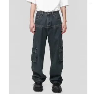 Jeans pour hommes Vintage personnalité concevoir plusieurs poches Hip Hop 2024 printemps coréen haute rue coton ample couleur unie