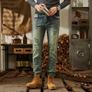 Jeans pour hommes Vintage déchiré détruit en détresse mode Slim Stretch grande taille High Street