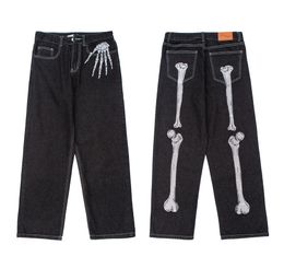 Jeans para hombres Vintage esqueleto mano hueso bordado lavado pantalones vaqueros para hombres Y2K recto casual oversize denim pantalones sueltos ropa de calle ropa interior 230407