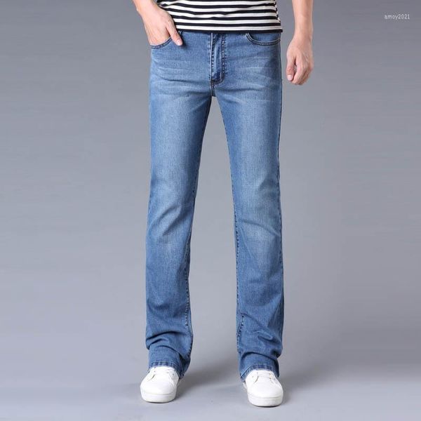 Jeans pour hommes Vintage Printemps Été Mince Casual Flare Zips Skinny Élastique Designer Pantalon Large Slim Pantalon En Coton Pour Hommes Noir Bleu