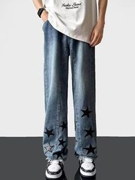 Jeans pour hommes Vintage Star Patched Boyfriend Mens Straight Loose Long Pants Hommes Vêtements