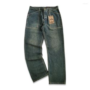Jeans pour hommes Vintage rayé pour hommes droit taille moyenne boucle arrière pantalon cargo safari moto vêtements de créateurs