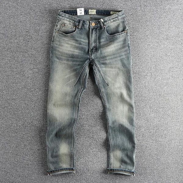 Jeans para hombres Vintage para hacer hombres viejos lavados Corte tridimensional Pequeña versión recta de los pantalones retro jóvenes que combinan con todo