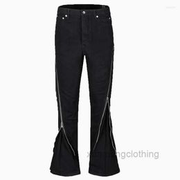 Heren jeans vintage twist zwarte micro wijd uitlopende Jean Men diagonale ritsje los brede broek unisex streetwear denim c6os