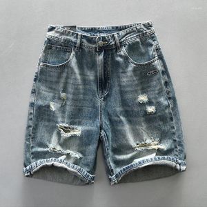 Jeans masculin Vintage Washed Denim Shorts pour hommes Summer Casual Ripped Hole Half Youth Youth Male American Cityboy Loose