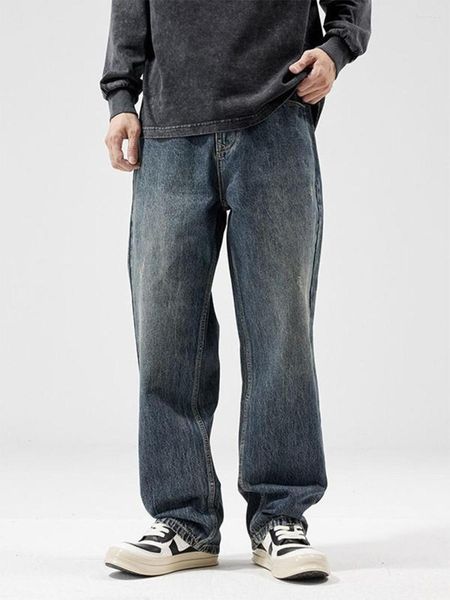 Jeans pour hommes Vintage lavé vieux hommes automne hiver multi-poche ample pantalon droit zippé décontracté polyvalent grande taille pantalon