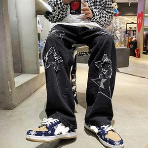 Jeans pour hommes Vintage femmes coréennes Denim pantalon Y2K Cltohes Streetwear imprimé Patchwork mâle Baggy pantalon droit pour hommes 230320