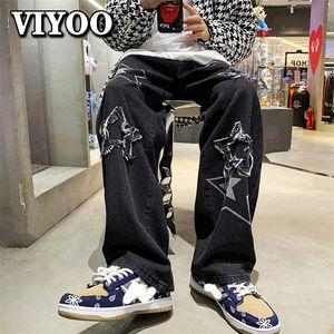 Jeans pour hommes Vintage Femmes Korean Denim Pantalon Y2K Cltohes Streetwear Imprimé Patchwork Mâle Baggy Pantalon Droit Pour Hommes 221008