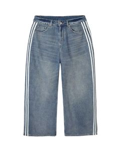 Jeans masculins vintage femmes simplicité latéral rayure droite jeans y2k classiques lavage de la jambe large pantalon streetwear grunge basic blue pantalon j240527
