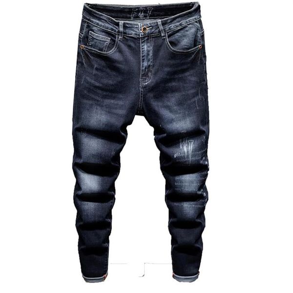 Jeans pour hommes VORELOCE classique tendance lettre impression denim sarouel 2021 printemps marque coton stretch jeunesse mode tapered247e