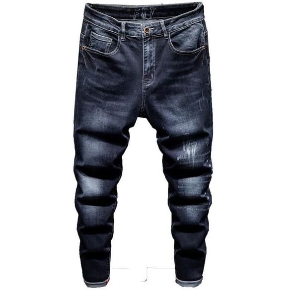 Jeans pour hommes VORELOCE classique tendance lettre impression denim sarouel 2021 printemps marque coton stretch jeunesse mode tapered293u