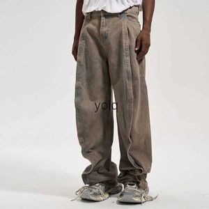 Jeans pour hommes lavés en détresse ruché effilé Jean Hip Hop pliant machette conception Ba Jeans pantalons Vintage hommes Baggy jambe droite pantalonyolq