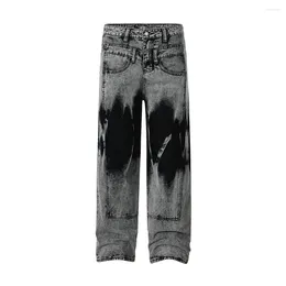 Heren jeans gewassen vervaagde man zwaargewicht panelen retro losse gesplitste rechte volledige lengte casual denim wide been broek