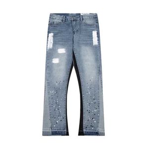 Jeans masculin lavé lettre d'épissage pantalon en denim High Street Trendy Brand Couple lâche Micro-Fared American Retro Water Q240509