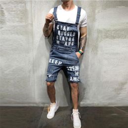 Herenjeans Gewassen Mannen Letter Pocket Boyfriend Ripped Voor Algehele Jumpsuit Streetwear Band Calca Masculina E211