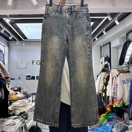 Jeans masculins lavé pantalon jaune en détresse vintage des femmes femmes hip hop pantalon h240508