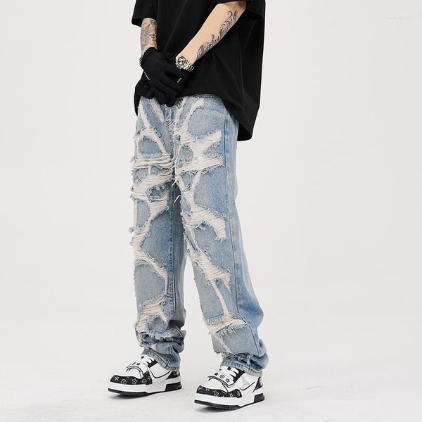 Jeans pour hommes Trous d'ondulation de l'eau Do Old Straight And Women's Hip-hop National Tide Loose Street Pants