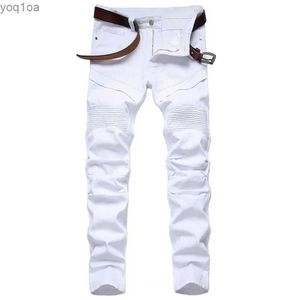 Jeans masculin Motorcycle de mode blanc extérieur jean jean protection de la hanche goutte à goutte
