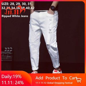 Heren jeans witte jeans mannen scheurden harem jongens denim noodlijdende zwarte broek lente zomer mannelijk 2022 plus maat 38 40 42 grote cowboy broek T221102