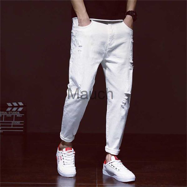 Jeans para hombres Jeans blancos Men rasgados Harem Boys Denim Pantalones Bla Bla Spring Summer Macho 2022 Plus Tamaño 38 40 42 Big Vausers J230814