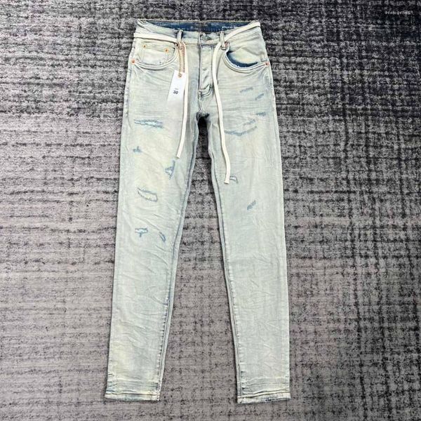 Jeans pour hommes String blanc en détresse bleu clair pour hommes
