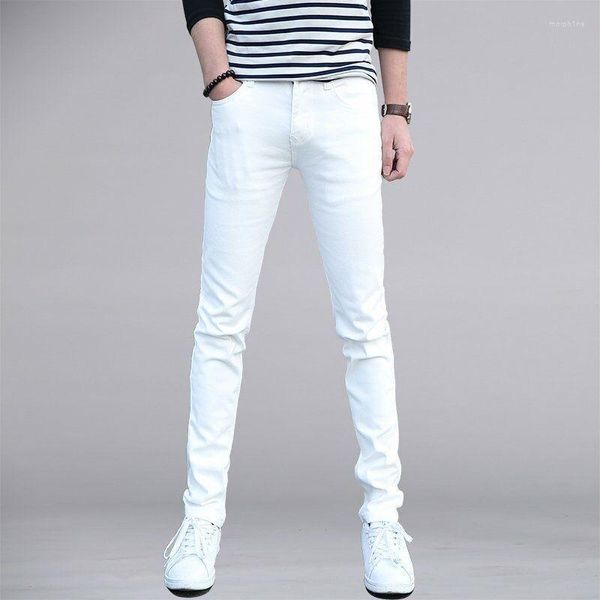 Jeans pour hommes Pantalon blanc Slim Fit Leggings Pantalon droit décontracté Taille moyenne Élastique Quatre saisons Tendance Hommes