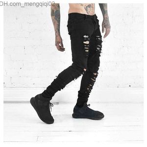 Jeans para hombres Venta al por mayor-2016 nuevos jeans para hombres jeans rotos para hombres flacos Distressed slim designer biker hip hop swag black slim jeans Z230711