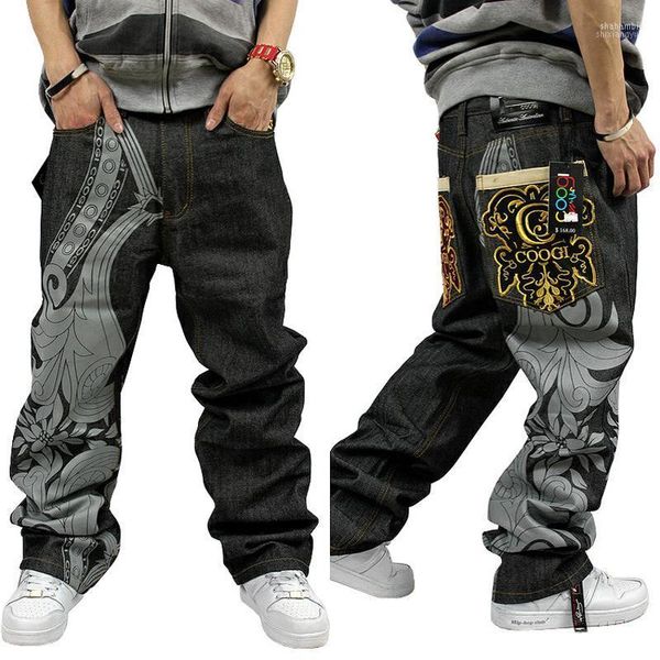 Jeans para hombres Venta al por mayor-2022 Hip Hop sueltos Hombres Impresos Pantalones rectos Pantalones Harem Hip-Hop Graffiti Impresión Bordado