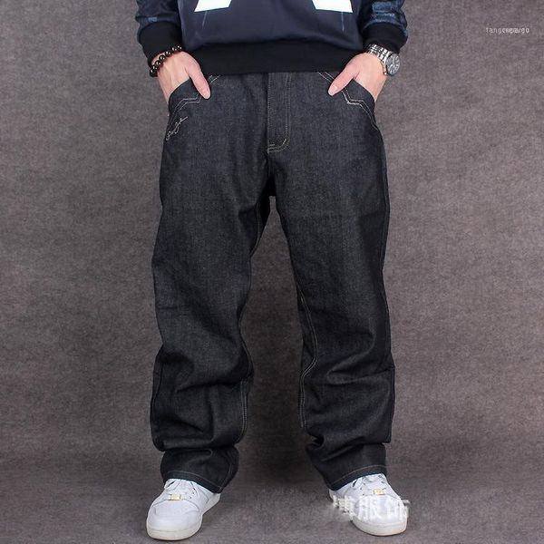 Pantalones vaqueros para hombre Venta al por mayor-Moda bordado Skater Hombre Baggy Hip Hop Pantalones de mezclilla de pierna ancha Hombres Tallas grandes 42 441