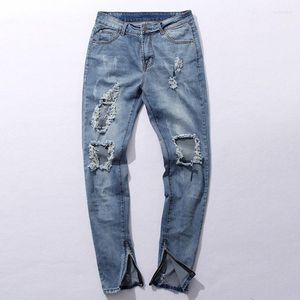 Jeans pour hommes en gros - Hi-Street Blue Ripped Men Plus Size 30-36 Fashion Male Distressed Skinny Destroyed Denim Pants1