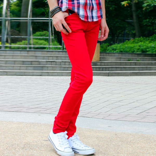 Jeans para hombres Venta al por mayor Moda coreana Casual Show Thin Skinny Jeans Hombres Ropa roja para adolescentes Pantalones lápiz Pantalones clásicos para hombres 220929