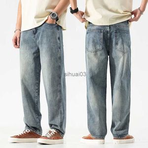 Jeans pour hommes Jeans à jambes larges salopette pour hommes jeans surdimensionnés coupe ample bleu clair vêtements de rue vêtements pour hommes jeans décontractés pour hommes pantalonsL2403