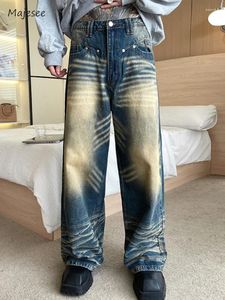 Jeans para Hombres Pierna Ancha Hombres Blanqueados Hacer Viejo Retro Guapo Estilo Japonés Holgado Prevalente Hipster Avanzado Vitalidad Juvenil Diario