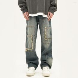 Jeans pour hommes jambe large hommes Streetwear Y2k pantalon Denim luxe unisexe Baggy pantalon haute rue jambe droite Hip Hop épissé en détresse