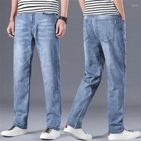 Jeans pour hommes, pantalon à jambes larges, droit, pantalon de Cowboy, grande taille, bleu clair, classique, Style coréen, doux, mode XS