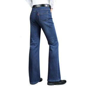 Jeans pour hommes Hiver Flare Boot Cut Hommes Denim Pantalon Coton Plus Polaire Épaissir Chaud Élastique Noir Bleu Pantalon Mode Casual Vêtements 231207