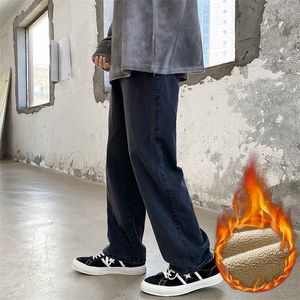 Jeans pour hommes hiver polaire Baggy noir pantalon droit décontracté Simple mode épais chaud mâle velours Denim pantalon 220927