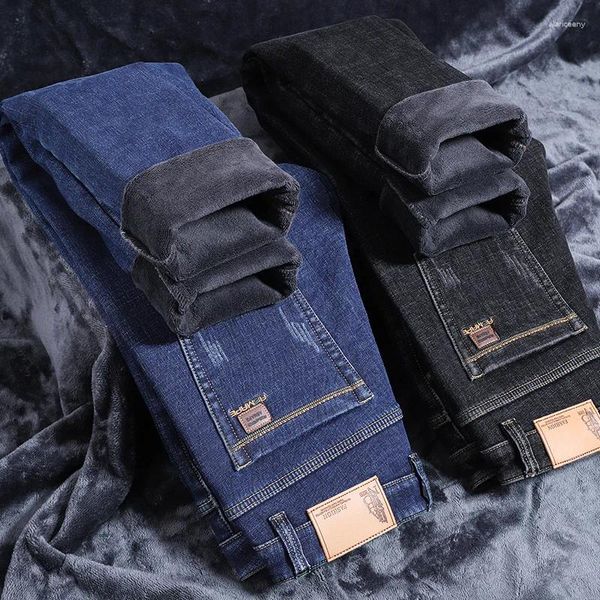 Jeans masculin Fleep d'hiver droit pour la marque d'entreprise épaissie de ventre confortable Veet Baggy Casual Denim pantalon masculin