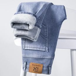 Jeans pour hommes hiver polaire épais chaud classique marque affaires décontracté ajusté droit Stretch taille moyenne Denim 231218