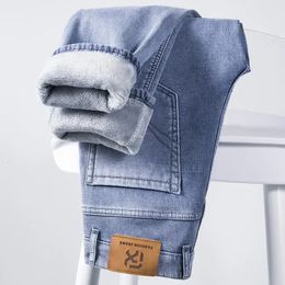 Jeans pour hommes hiver polaire épais chaud classique marque affaires décontracté ajusté droit Stretch taille moyenne Denim 231027