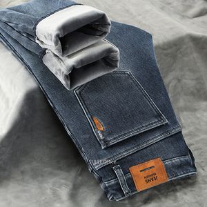 Jeans voor heren Winter Fleece-jeans voor heren Business Casual Stretch-getailleerd Rechte denim Cowboy-studentenbroek Mannelijke klassieke dikke warme broek 230111